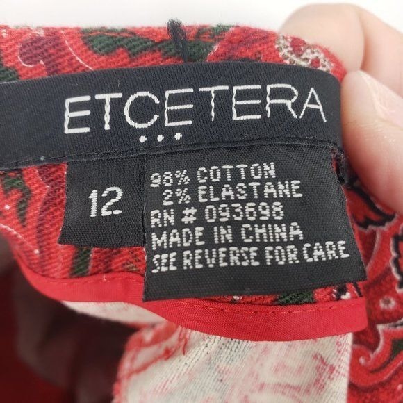 ETCETERA Red Paisley Print Straight Leg Pants Women's Size 12 EUC - Picture 8 of 9